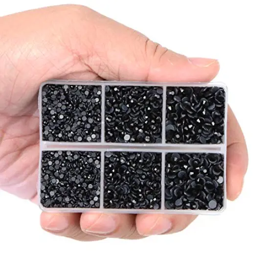 6400 Pieces Hotfix Rhinestones Black Flat Back 5 Mixed Sizes Crystal Round Glass Gems with Tweezers and Picking Rhinestones Pen {5}