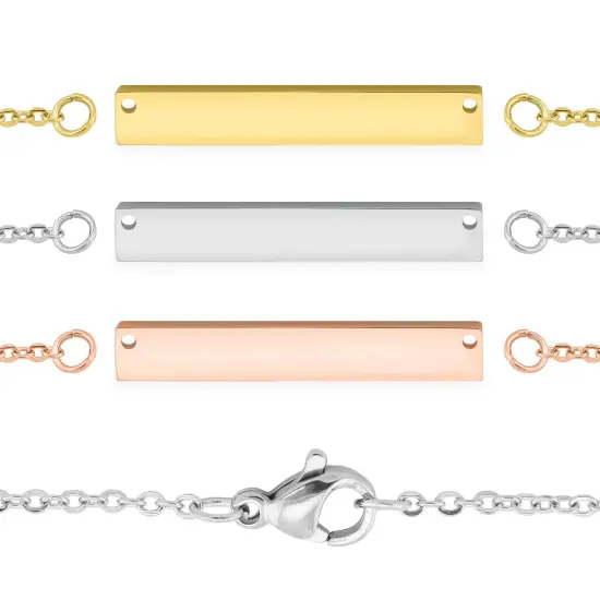 Blank Polished Bar Stainless Steel Necklace With Separated Chain Gold {1}