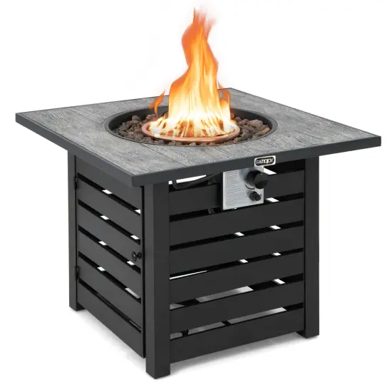 Square Propane Fire Pit Table with Lava Rocks and Rain Cover {1}