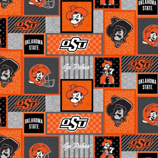 Sykel Enterprises-Oklahoma State University Fleece Fabric-Oklahoma State OSU Cowboys College Patch Fleece Blanket Fabric-Sold by the yard {1}