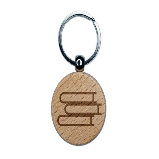 Stack of Books Reading Engraved Wood Round Keychain Tag Charm {1}