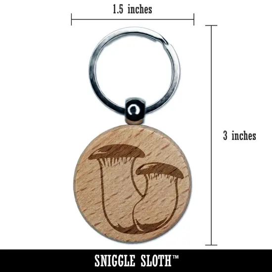 Eryngii King Oyster Trumpet Mushroom Fungus Engraved Wood Round Keychain Tag Charm {2}