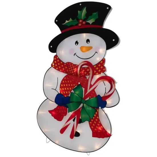 Northlight 30.5" Lighted Snowman with Candy Canes Christmas Outdoor Decoration White {5}