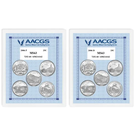 2006P & 2006D Statehood Quarters Graded MS63 Brilliant Uncirculated  {1}