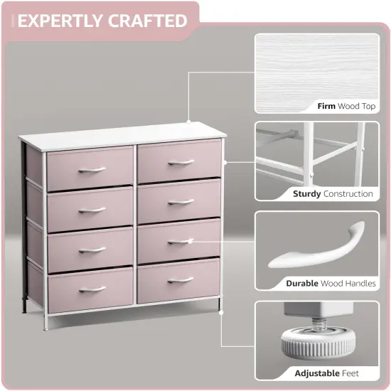 Sorbus Extra Wide Dresser Organizer With 8 Drawers - Large Storage Furniture for Bedroom, Hallway, Living Room, Nursery & Closet Pink {4}