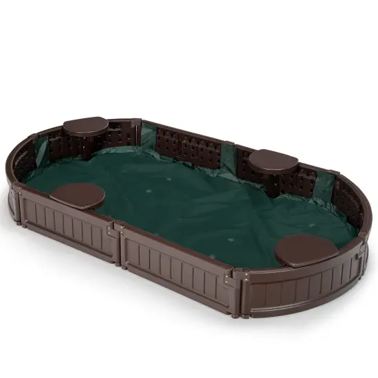 Sandbox with Built-in Corner Seat and Bottom Liner-Brown {4}