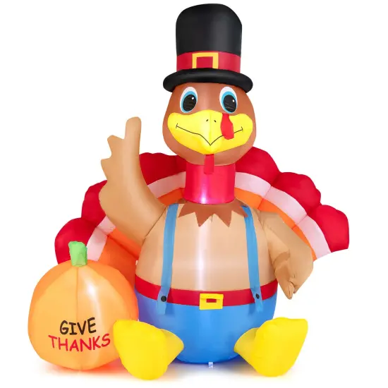 6 Feet Thanksgiving Inflatable Turkey with Pumpkin Fall Harvest Decor with Lights {1}
