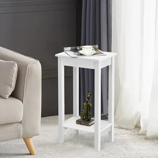 Set of 2 Versatile 2-Tier End Table with Storage Shelf White {2}