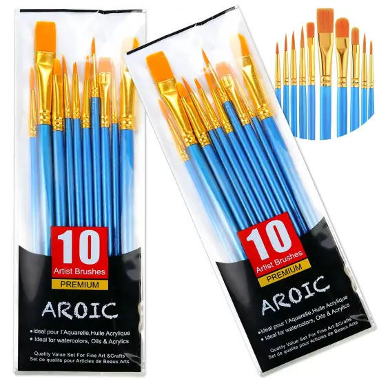 Acrylic Paint Brush Set, 2 Packs / 20 pcs Nylon Hair Brushes for All Purpose Oil Watercolor Painting Artist Professional Kits {1}