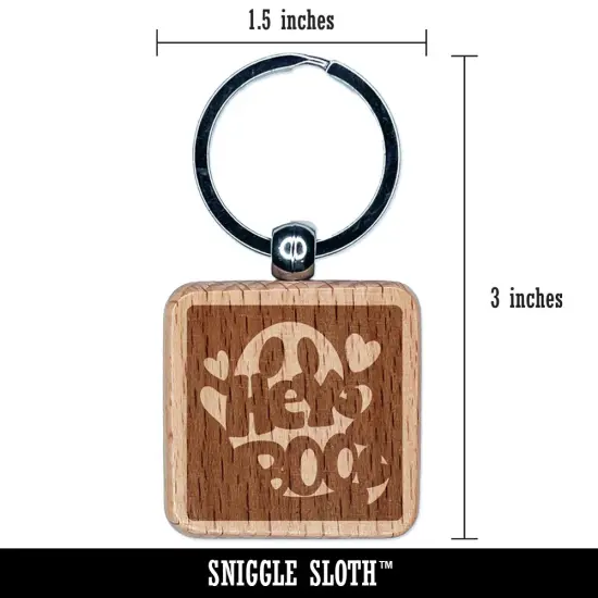 Hey Boo Ghost Halloween Engraved Wood Square Keychain Tag Charm {2}
