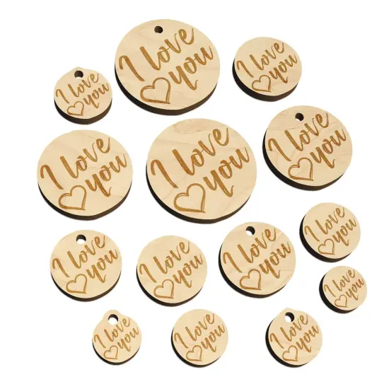 I Love You in English Heart Mini Wood Shape Charms Jewelry DIY Craft {7}