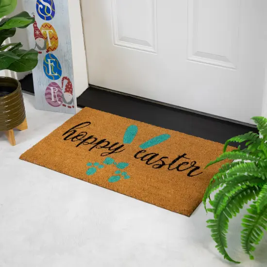 Northlight Natural Coir "Hoppy Easter" Outdoor Doormat - 18" x 30" Blue {3}