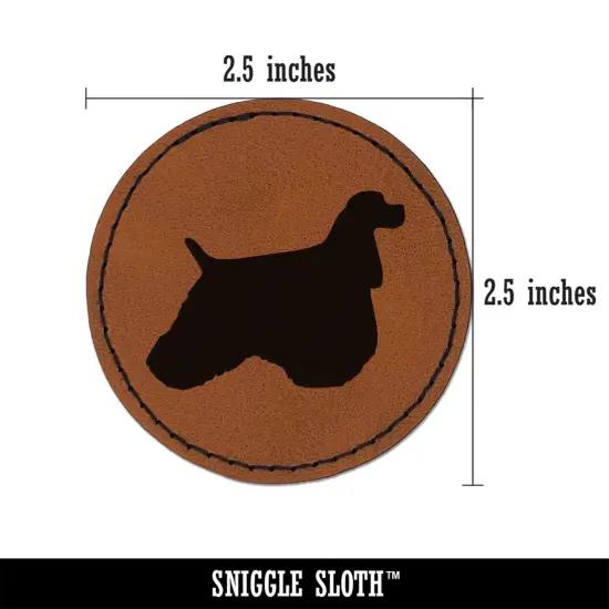 American Cocker Spaniel Dog Solid Round Iron-On Engraved Faux Leather Patch Applique - 2.5" Brown {3}