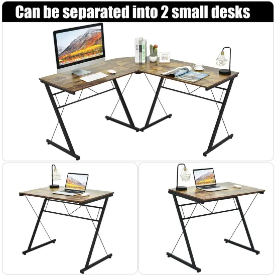 Costway 59'' L-Shaped Computer Table Study WorkstationHome Office Brown\Black {8}