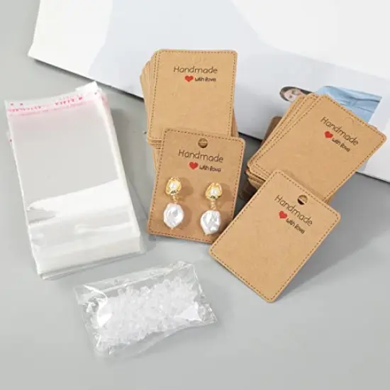 150 Pack Earring Cards for Jewelry Packaging DIY Earrings Holder Display Card with Bag for Studs Selling (Brown(Earring Card), 5x6.5cm) {1}