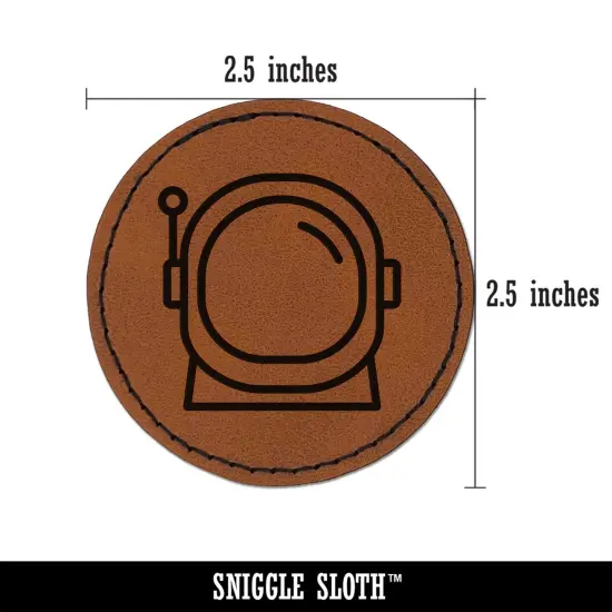 Astronaut Helmet Icon Round Iron-On Engraved Faux Leather Patch Applique - 2.5" Brown {3}