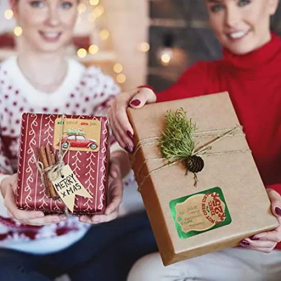 80-Count Foil Kraft Christmas Tags Sticker,8 Jumbo Designs - Xmas to from Christmas Stickers Name Tags Write On Labels - Holiday Present Labels {3}