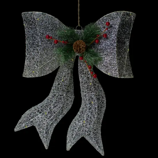 Northlight LED Lighted Gradient Mesh Bow Christmas Decoration - 22" - Silver Finish - Warm White {6}