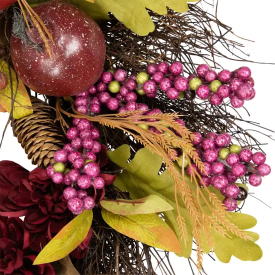 Northlight Mums and Pomegranates Artificial Fall Harvest Twig Wreath, 24-Inch Brown {6}