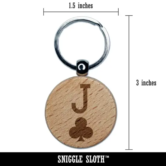 Jack of Clubs Card Suit Engraved Wood Round Keychain Tag Charm {2}
