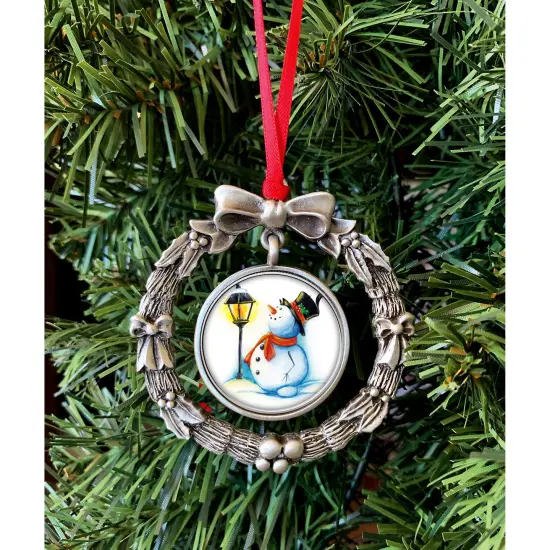 JFK Half Dollar Wreath Ornament With Colorized Snowman Coin {2}