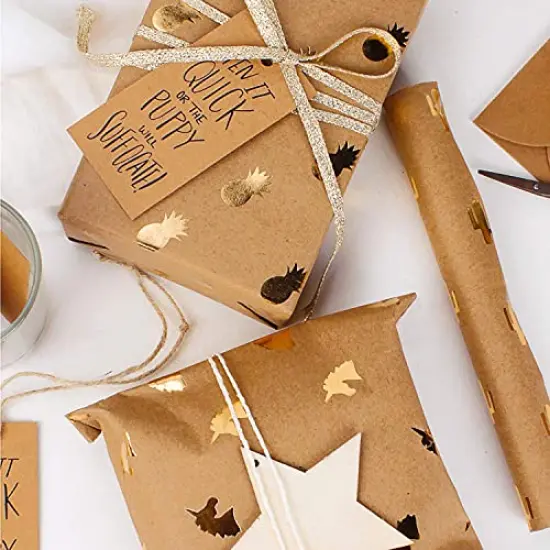 6 Pieces Kraft Wrapping Paper Gold Foil Unicorn Pineapple Cactus Shiny Kraft Paper for Birthday, Holiday, Wedding Wrap - 6 Sheets Packed as 1 roll - 17.5 x 30 inches per Sheet {3}