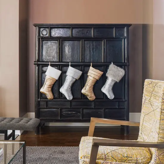 Matte Silver Puffer Christmas Stocking with Faux Fur {4}