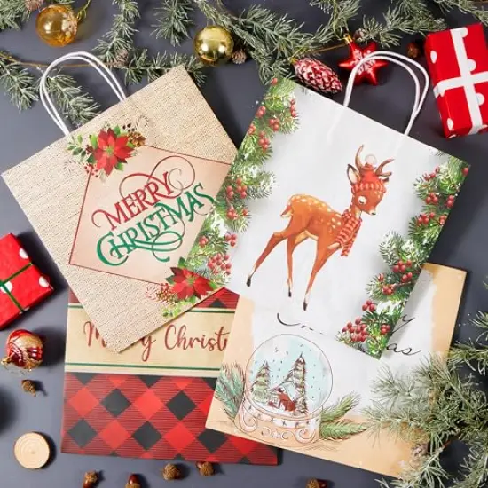 JOYIN 24 Pcs Christmas Kraft Paper Gift Bags with Twine Handles, 12 X 12 X 5'' Large Xmas Gift Bags with 12 Designs for Holiday Present Wrapping, Christmas Goodie Bags, Xmas Goody Bags Party Supplies {2}