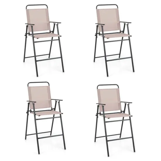 Costway Patio Folding Bar-height Chairs with Armrests Quick-drying Seat Beige Backyard {2}