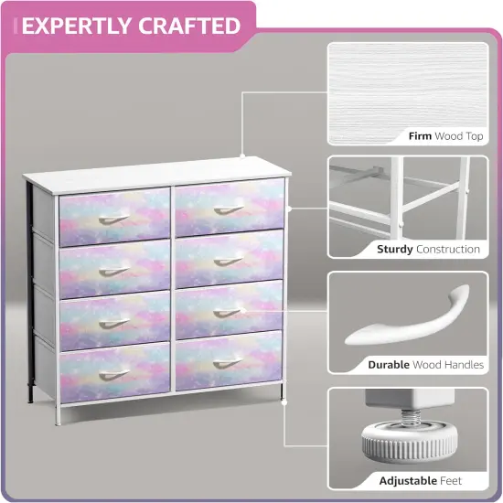 Sorbus Extra Wide Dresser Organizer With 8 Drawers - Large Storage Furniture for Bedroom, Hallway, Living Room, Nursery & Closet Rainbow sparkle {5}