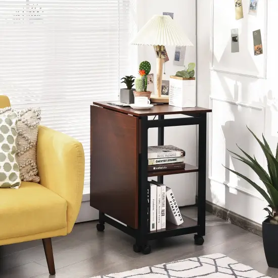 Costway Rolling Computer Desk Folding Writing Office Desk w/ Storage Shelves {4}