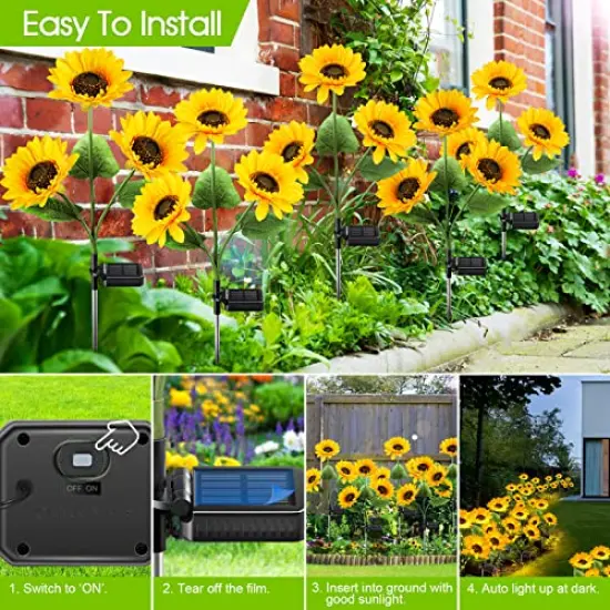 3 Pieces Solar Lights with 9 Sunflower Lights - Outdoor Garden Decor - Upgraded Solar Garden Lights , Waterproof Solar Outdoor Lights Auto ON/Off Solar Decorative Lights for Garden, Patio {5}