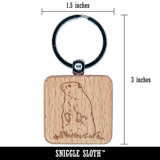 Groundhog Woodchuck Standing Up Engraved Wood Square Keychain Tag Charm {2}