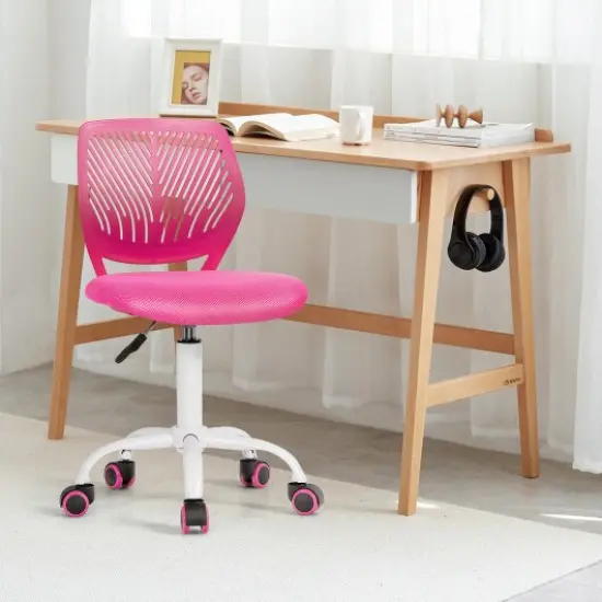 Adjustable Office Task Desk Armless Chair Pink {1}