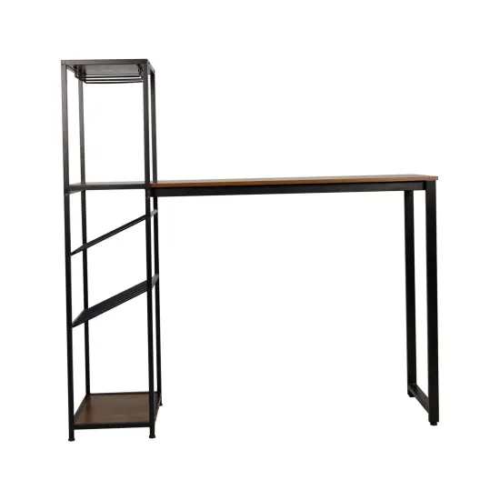 Merrick Lane Kramer Metal Bar and Wine Table with Bottle Storage and Hanging Stemware Holders WalnutTop/BlackFrame {3}