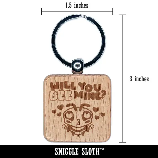 Will You Bee Mine Engraved Wood Square Keychain Tag Charm {2}