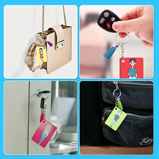 120 Pieces Sublimation Keychain Blanks Bulk - Sublimation Blanks Keychain with Blue Protective Film - MDF Rectangle Keychain with Tassels - Heat Transfer Keychain Blanks Double Sided {3}