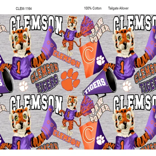 Sykel Enterprises-Clemson University Cotton Fabric-Clemson Tigers Mascot Heather Cotton Quilting Fabric {1}