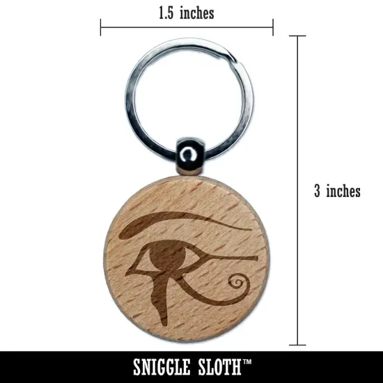 Wedjat Eye of Horus Udjat Egyptian Symbol of Protection Engraved Wood Round Keychain Tag Charm {2}