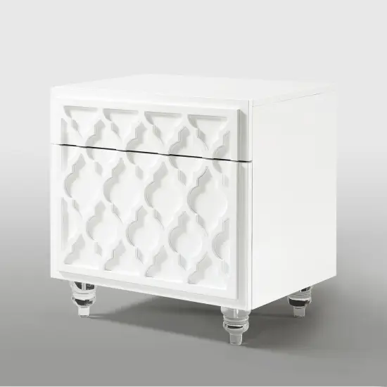 Keira Modern Trellis Lacquered Lucite Leg Side/Accent Table/ Nightstand White {4}