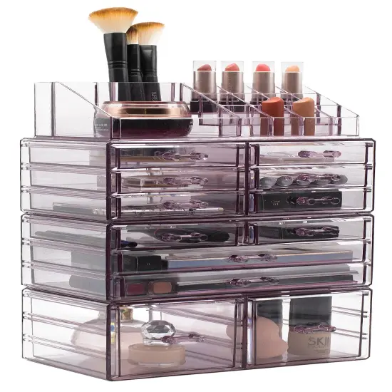Sorbus X-Large Acrylic Makeup and Jewelry Organizer Case - 4 Piece Set (12 Drawers) Purple {1}