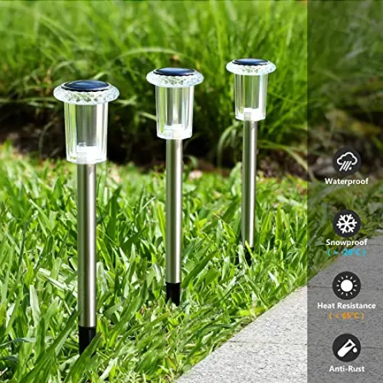 10 Pack Solar Lights Outdoor Waterproof Stainless Steel Garden Stake Lights for Pathway, Walkway, Driveway, Yard, Garden Decor (Warm White) {5}
