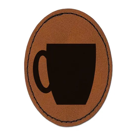 Coffee Mug Cup Solid Round Iron-On Engraved Faux Leather Patch Applique - 2.5" Brown {1}