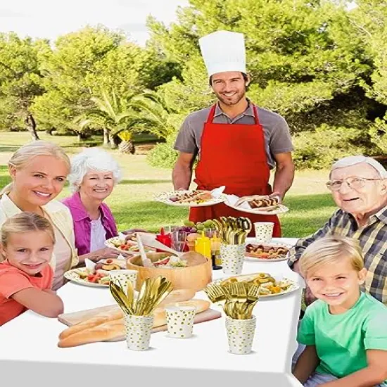 141 Pieces White Gold Party Supplies, Party Dinnerware Sets Include Paper Plates Napkins Cups Silverware, for Wedding Bridal Shower Engagement Birthday Parties Decoration -20 Serves {4}