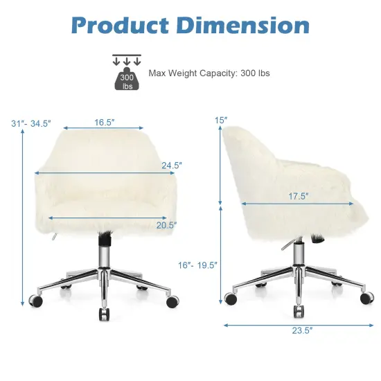 Costway Synthetic Swivel Office Chair Adjustable Task Chair Fluffy Vanity Chair {3}
