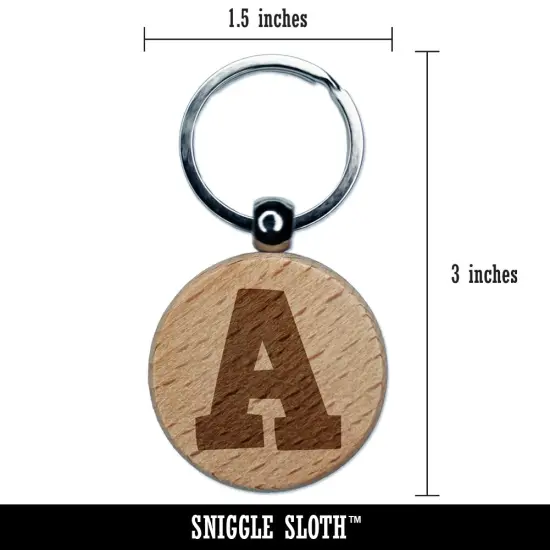 Letter A Uppercase Fun Bold Font Engraved Wood Round Keychain Tag Charm {2}