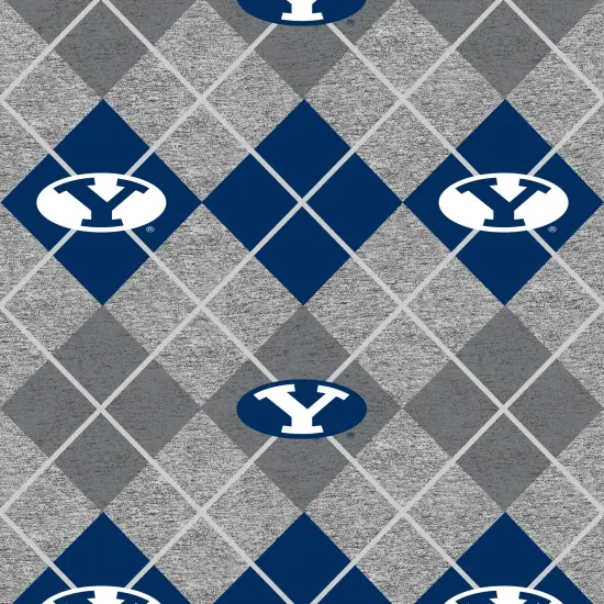 Sykel Enterprises-Brigham Young University Fleece Fabric-Brigham Young BYU Cougars Heather Argyle Fleece Blanket Fabric-Sold by the yard {1}