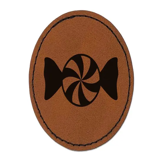Peppermint Candy Round Iron-On Engraved Faux Leather Patch Applique - 2.5" Brown {1}