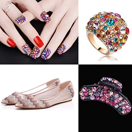 3456 Pieces Mix Size Flatback Rhinestones Glass Charms Diamantes Gems Stones for Nail Art Crafts Face Art (Mix SS3 4 5 6 8 10, Multicolor) {4}