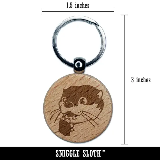 Shocked Surprised Otter Head Engraved Wood Round Keychain Tag Charm {2}